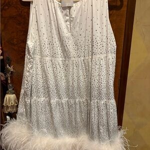QUEEN OF SPARKLES White Mini Dress with Silver Accents